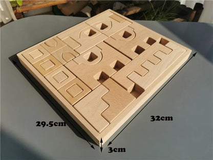 Wooden Building Blocks Set Stacking Castle Toys with Transparent Cubes Rainbow Timbers Trees Animals Giraffe for Kids