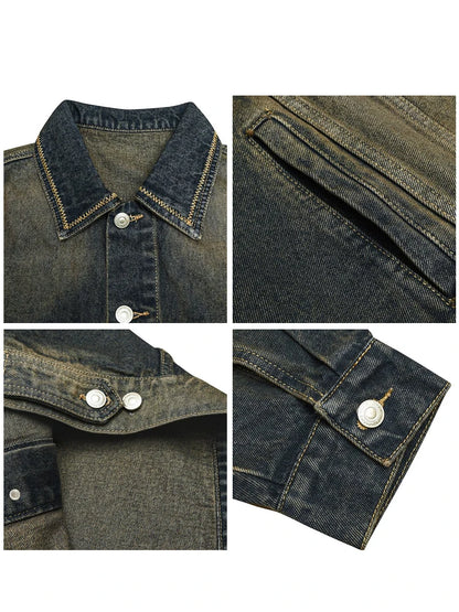 American Vintage Heavyweight Denim Jackets For Men Distressed Washed Fade Korean Streetwear Casual Coat Outerwear High Quality