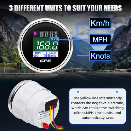 52mm GPS Speedometer Odometer Adjustable LCD Odometer Speed Gauge with GPS Antenna for Boat Car Motorcycle Motor Yacht