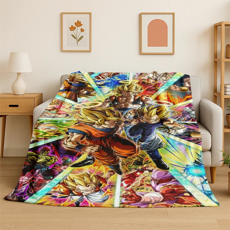 Dragon Ball Z Goku All Character Print Flannel Blanket for Sofa Soft Cozy Throw Blanket for Couch Bed Living Room Anime Fan Gift