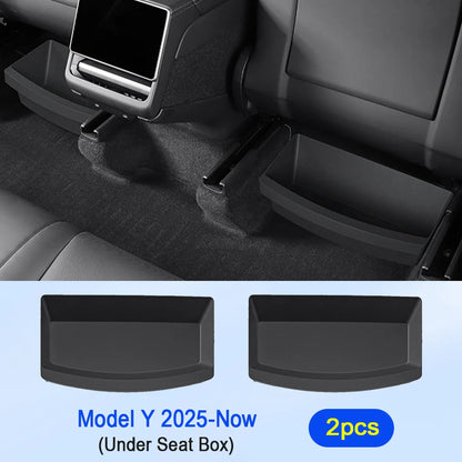 Under Seat Storage Box Organizer for Tesla Model Y Juniper 2025 2026 Underseat Storage Tray Bin Trash Can Car Travel Accessories