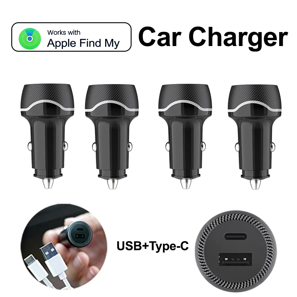 1-4Pack Universal Mini GPS Locator Track Car Charger Cigarette Lighter USB Type-C Adapter Use For iPhone IOS Apple Find My APP