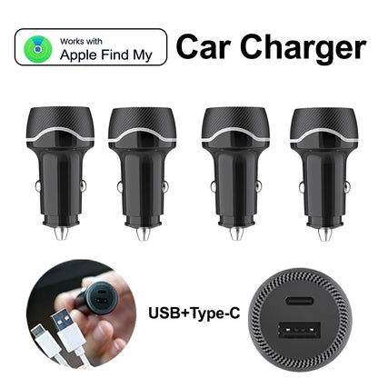 1-4Pack Universal Mini GPS Locator Track Car Charger Cigarette Lighter USB Type-C Adapter Use For iPhone IOS Apple Find My APP