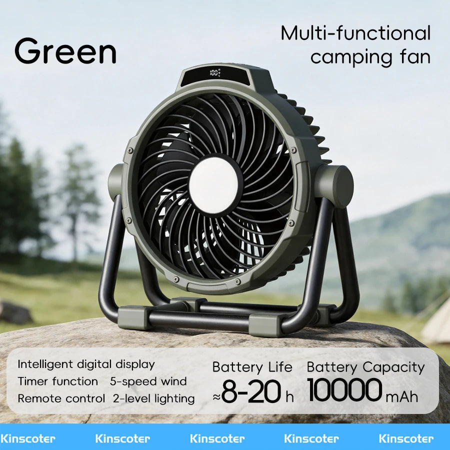 Multifunctional Camping Fan 10000mAh Portable Outdoor Rechargeable Fan 5 Speed Air Circulators w/ LED Light Hook Remote Control