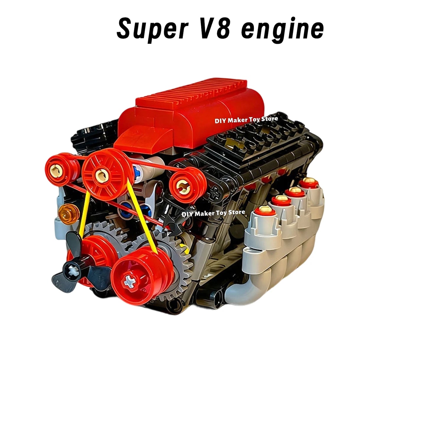 MOC Super V8 Engine Simulation Model Building Blocks Technology Car Parts 6 Speed Gearbox Power Motor Battery Box Boys Toys Gift