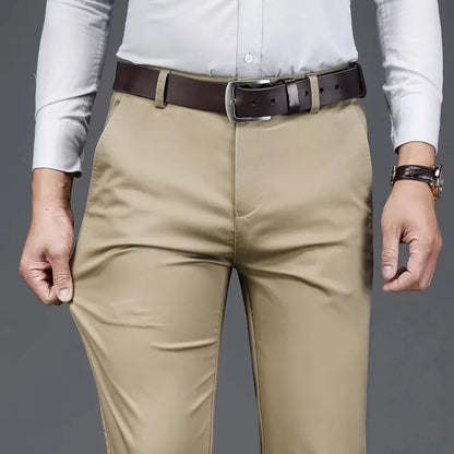 Spring Summer Casual Pants Khaki Black Straight Regular Fit High Waist Mens Pants Stretch Trousers for Male Size 40 42