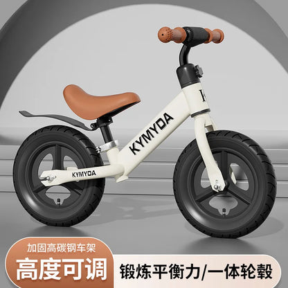 KYMIDA Balance Bike No Pedal Gliding Bike Adjustable Height High Carbon Steel Frame Integrated Hub Solid Tires Outdoor Sport