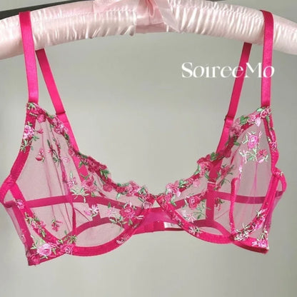 Elegant French Lace Bra Set Women Floral Embroidery Soft Underwire Ultra Thin Large Bust Support Sheer Mesh Lingerie BANERDANNI
