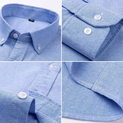 New 100% Cotton Oxford Shirt For Men's Long Sleeve Solid Casual Business Regular-Fit Formal Dress Shirts Social Blouse S-6XL
