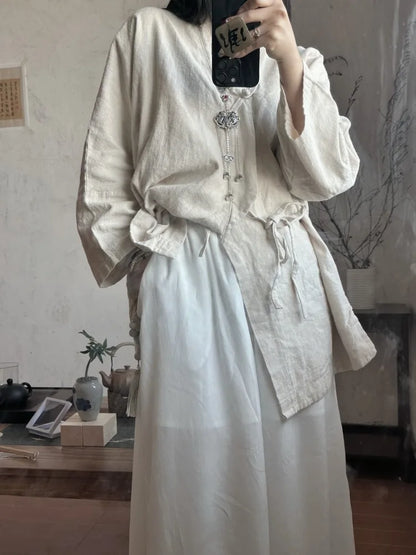 Autumn Fashion Woman Blouse 2024 Lace-up Vintage Blusa Mujer Long Sleeve Korean Women's Shirts Cotton Linen Solid Casual Camisas