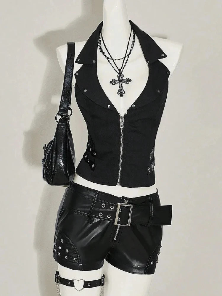 Street Y2K Fashionable Gothic Diamond Nail Print Contrasting Slim Spicy Girl Vest Harajuku Aesthetics Versatile Classic Tank Top