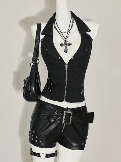 Street Y2K Fashionable Gothic Diamond Nail Print Contrasting Slim Spicy Girl Vest Harajuku Aesthetics Versatile Classic Tank Top