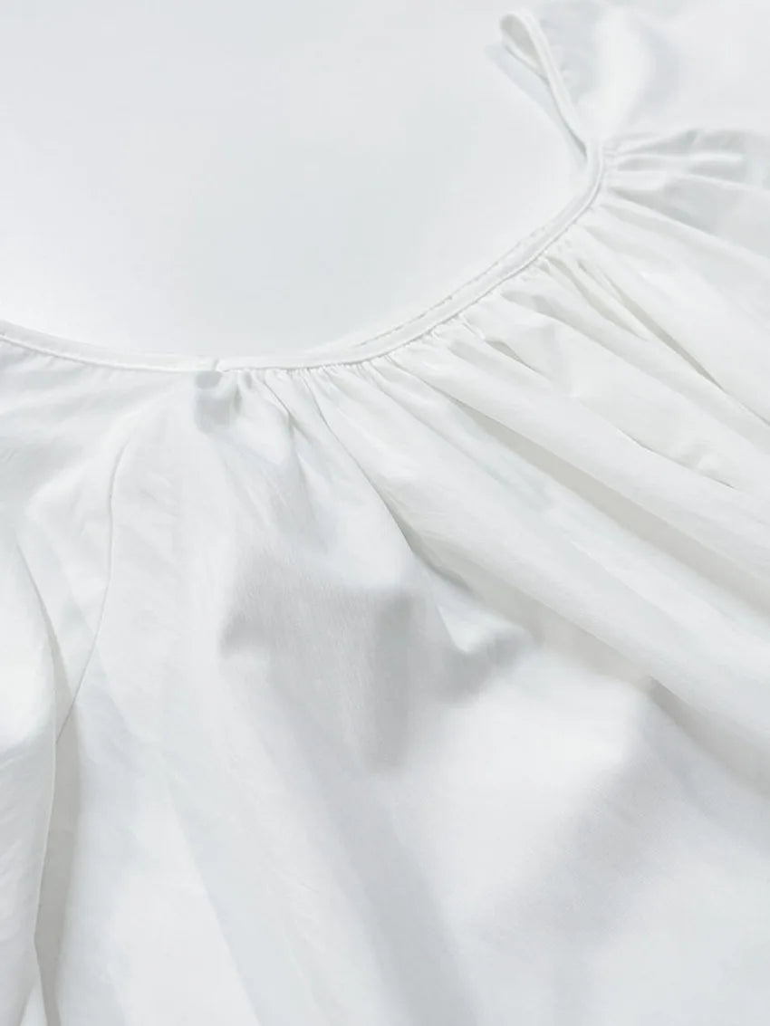Parc Fee Casual Loose White Women Dress 2025 Elegant U-Neck Long Sleeve Floor-Length Dresses Simple Oversize Solid Female Dress