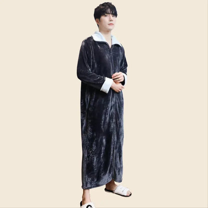 2025 New Flannel Zipper Nightgown Men Women Double-sided Thicken Flannel Pajamas Solid Color Couples One-piece Home Sleeprobe