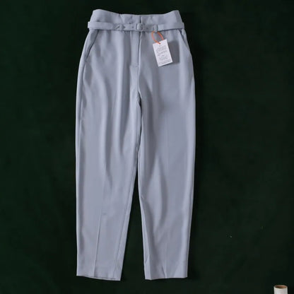 High Waist Belted Slim Fit Trousers Vintage Simple Sle Casual Pants for Women Spring Summer Autumn High Faion Goods
