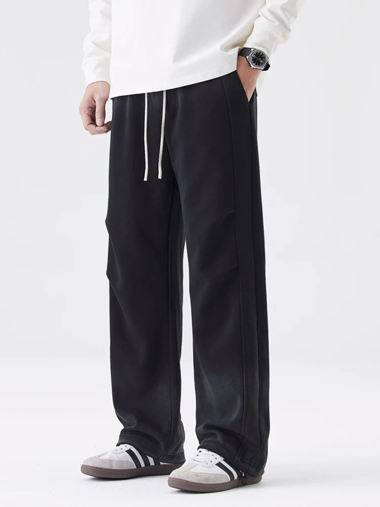 2025 Autumn New Gradient Color Washed Sweatpants Men Heavy Cotton Wide Leg Knit Sports Pants Loose Fit Straight Trousers