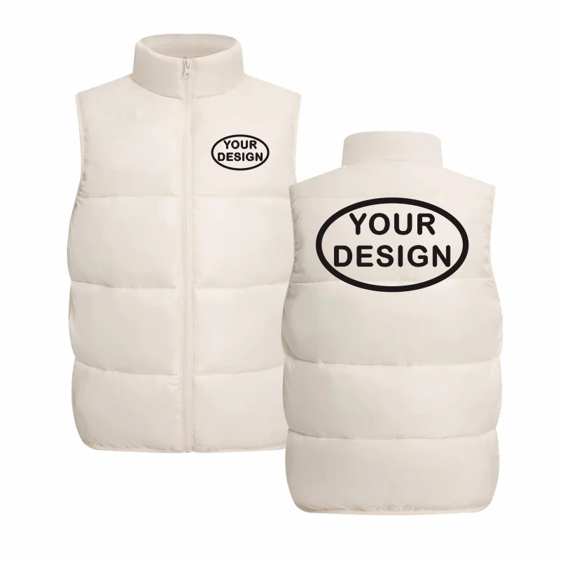 Customize Your LOGO Men's Sleeveless Vest Jacket Down Windproof Jacket Solid Color Warm Winter Coat