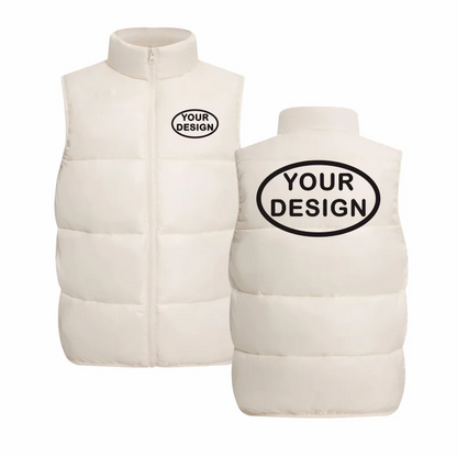 Customize Your LOGO Men's Sleeveless Vest Jacket Down Windproof Jacket Solid Color Warm Winter Coat