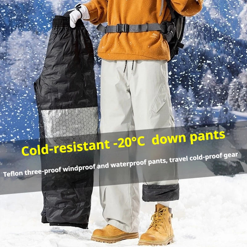 Men's 90% White Duck Down Ski Pants Waterproof Windproof Thermal Trousers Outdoor Wear Resistant Snow Sports Overalls Men