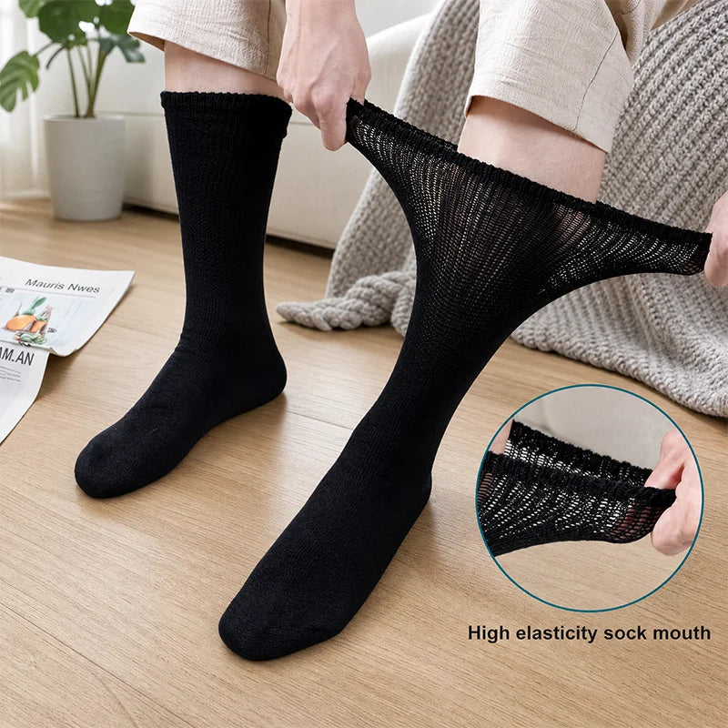 Men's Diabetic Socks Non‑Binding Top Loose Cuff, Seamless Breathable Comfort Socks for Swollen Feet & Blood Circulation Support