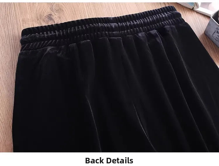 Slim Fit Velvet Wide Leg Pants Winter New Style plus Size Warm Fleece High Waist Elastic Korean Velvet Pants for Women