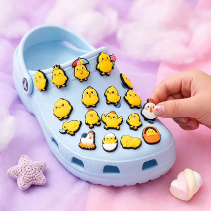 20Pcs Cartoon Chicken PVC Sandals Garden Shoe Charms Decoration Clogs Pins Hole Slipper Accessories Backpack Kid Holiday Gift
