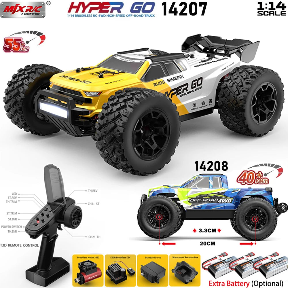 MJX Hyper Go 14207 14208 1/14 Brushless RC Car 2.4G 4WD Electric High Speed Off-Road Remote Control Drift Monster Truck for Kids