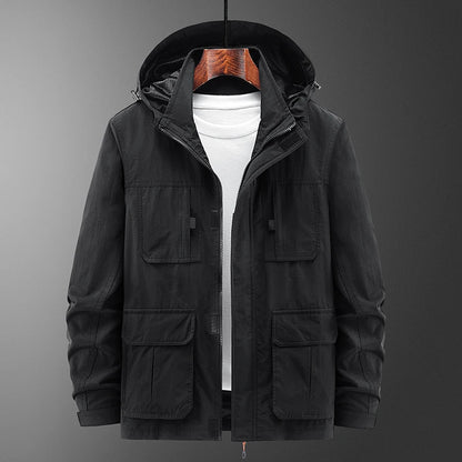 2025 new assault jacket, casual outdoor hooded plus size jacket, men's middle-aged and elderly jacket, autumn and winter o