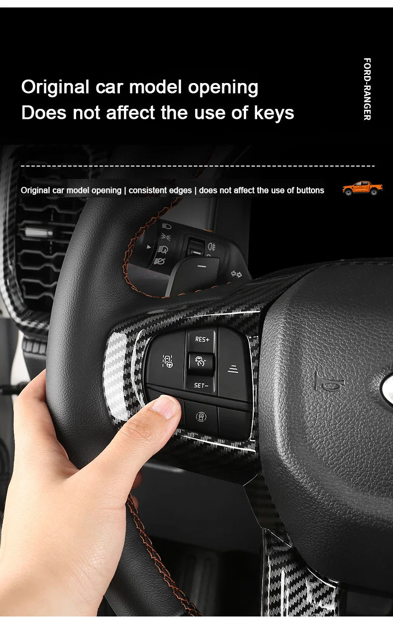 Carbon Fiber Car Interior Overlay Accessories For Ford Ranger Raptor Wildtrak T9 2022-2025, Central Gear Shift Panel Door Trim