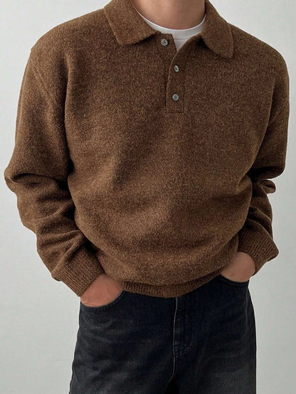Fall Winter Men's Old Money Style Loungewear, LVLAEA Solid Color Lapel Button-Up, Loose Warm Long Sleeve Pullover Shirt