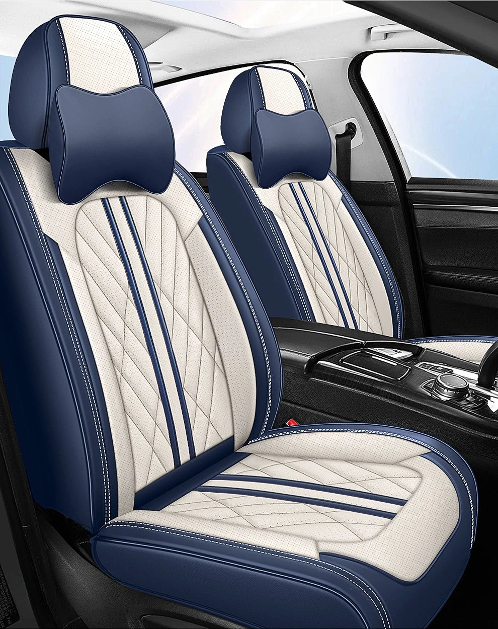 Universal fitting waterproof breathable soft Napa leather car seat cover set for cushion protection. Suitable for sedan and SUV