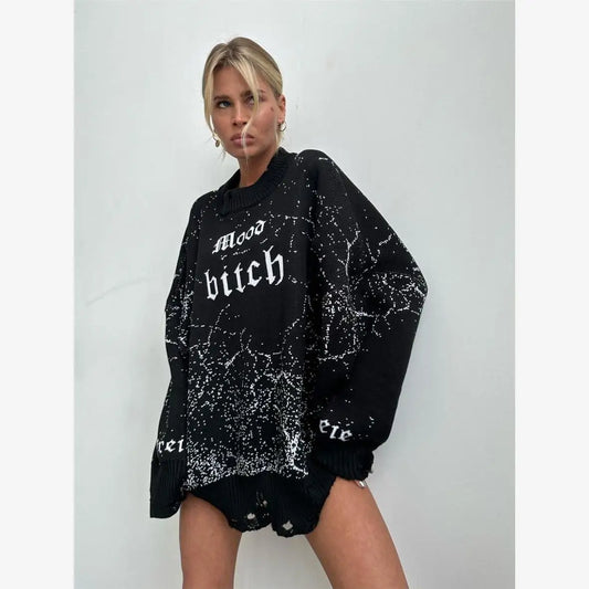 2023 Harajuku Women's Oversized Knitwear Sweaters Tops Trendy Jumpers Comfortable Fit Fashionable Ladies' Sweatshirts