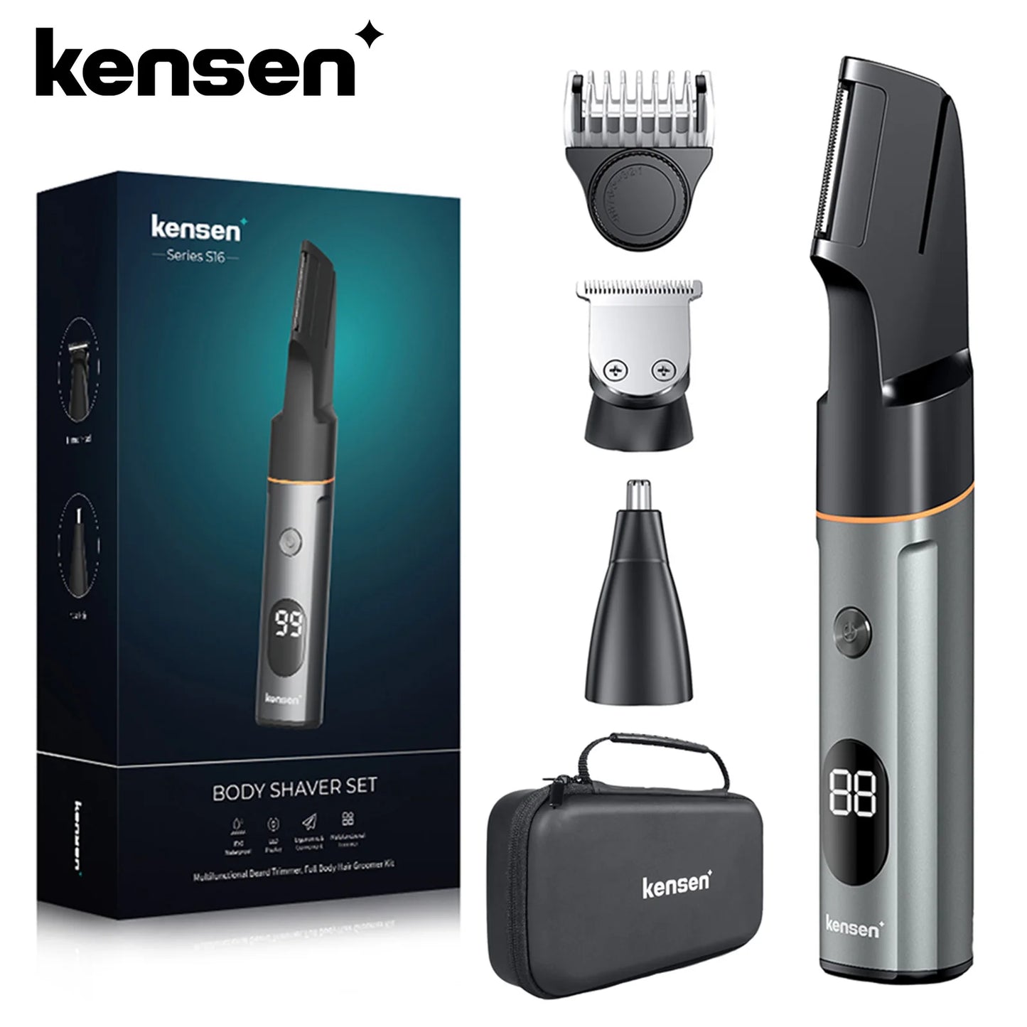 Kensen S16 Body Hair Shaver Kits for Men 3 In 1 Beard Hair Trimmer IPX6 Waterproof Hair Cutting Machine Electric Clipper Barber
