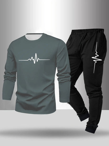 2-piece set of men's pajamas for spring summer autumn winter long sleeved pants geometric pattern base shirt home suit set