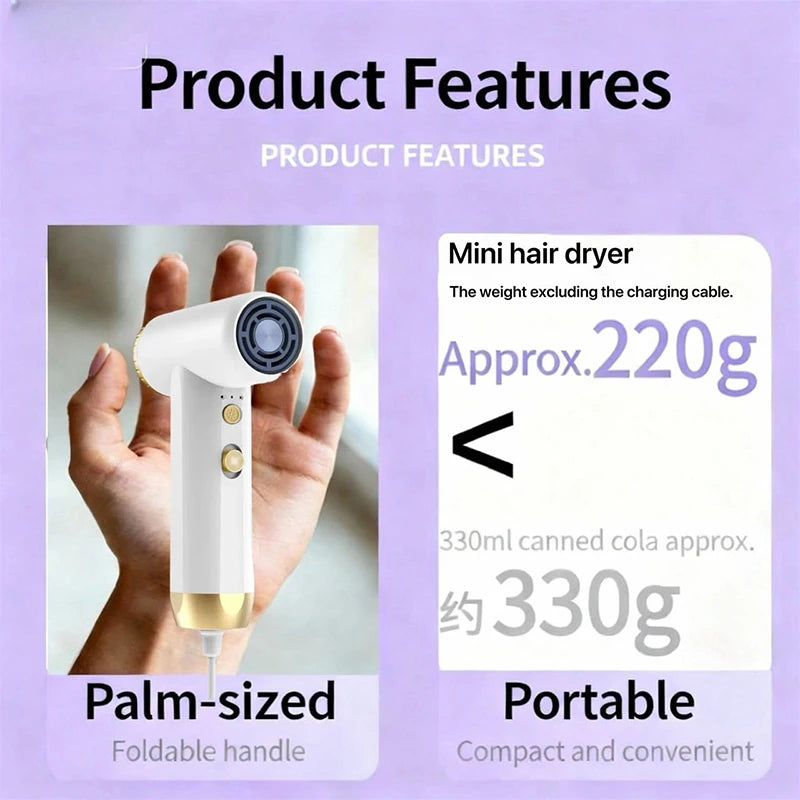Smart mini high-speed hair dryer, quick-drying, mini and portable, palm-sized, with intelligent temperature control to avoid ove