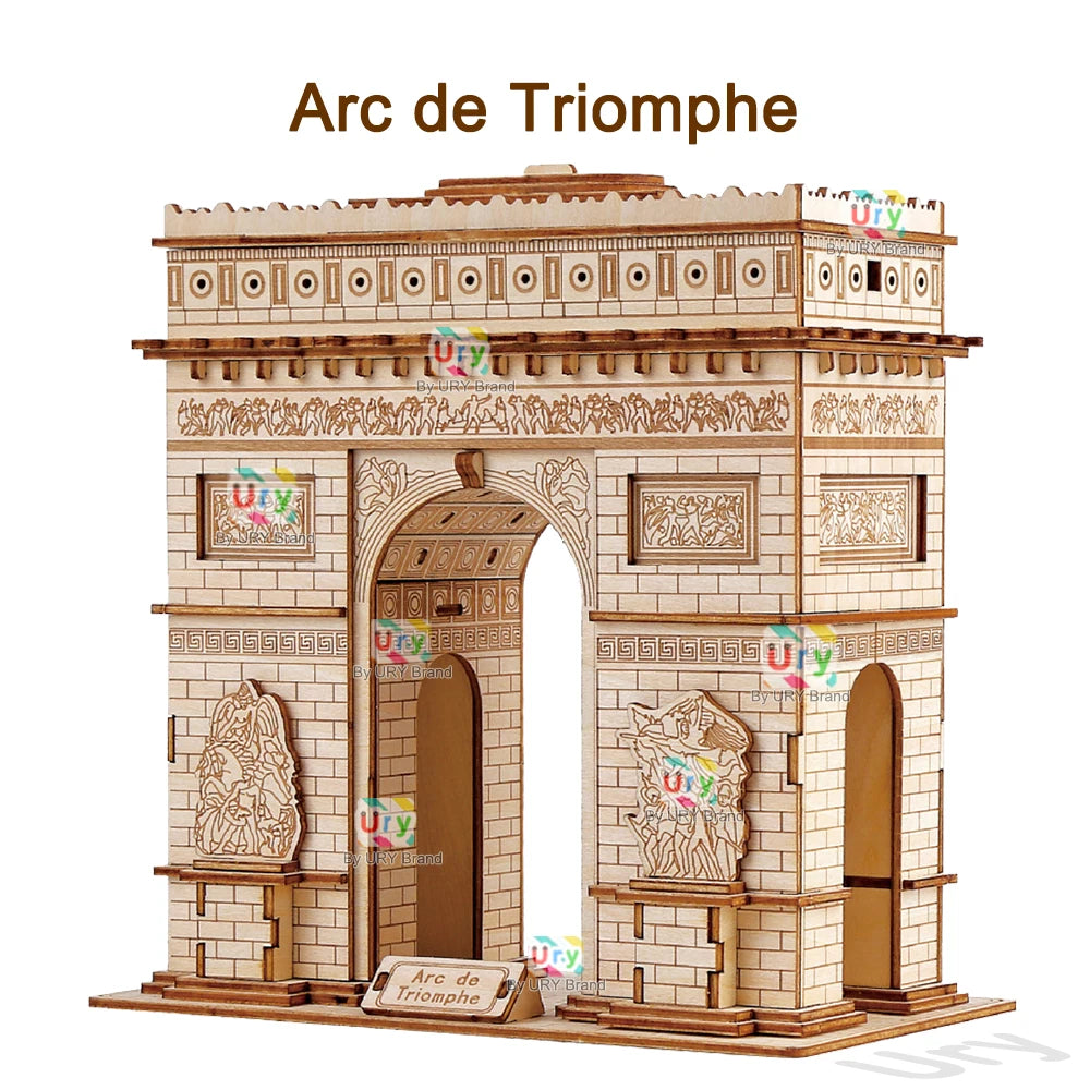 Ury 3D Wooden Puzzle Leaning of Pisa Big Ben Famous European UK Attractions Building World Architecture Model DIY Toy Decoration
