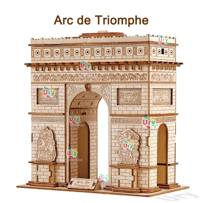 Ury 3D Wooden Puzzle Leaning of Pisa Big Ben Famous European UK Attractions Building World Architecture Model DIY Toy Decoration