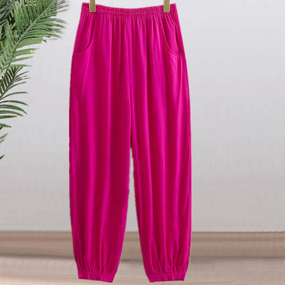 High Waist Lantern Pants Casual Cotton Silk Large Size Printed Long Trousers for Middle-Aged And Elderly Women