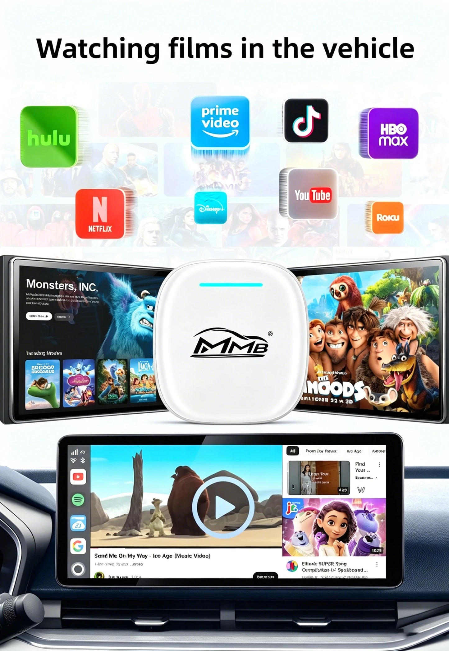 3in1 MMB MAX Smart Box CarPlay Wireless Carplay Android Auto Android15 QCM6350 8-Core GPS WiFi 4G SIM AI Box For Youtube Netflix