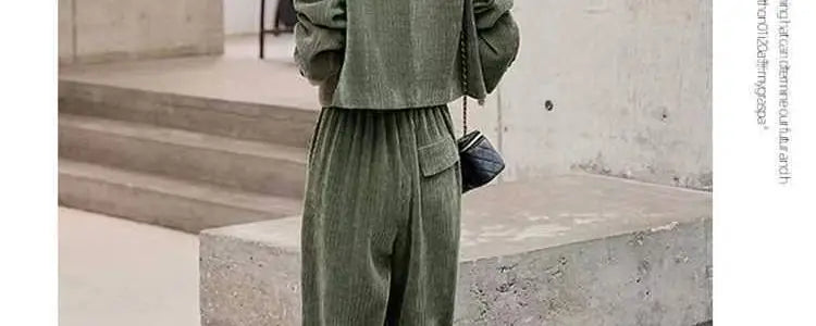 Fashionable Corduroy Set Women's Autumn Winter New Style Elegant Lady Fragrance Wind Coat Wide Leg Pants Two Piece Suit