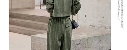 Fashionable Corduroy Set Women's Autumn Winter New Style Elegant Lady Fragrance Wind Coat Wide Leg Pants Two Piece Suit
