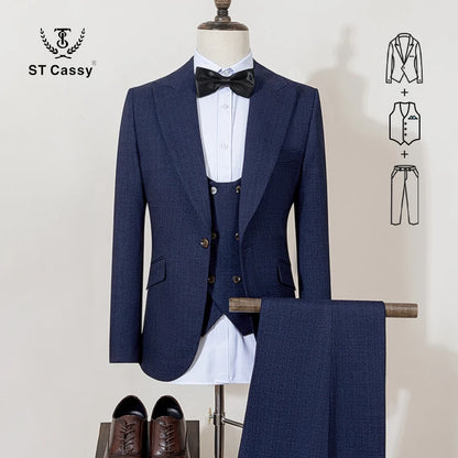 ST Cassy High Quality Men's Suit brown 3 pcs set Slim Fit Male Groom Wedding Blazers Party Dress  Suit Business Office