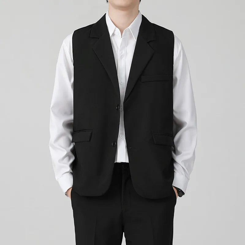 British Style Men's Business Double Row Button Suit Vest Casual Slimming Wedding Best Man Clothes Fashionable Plain Color