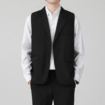 British Style Men's Business Double Row Button Suit Vest Casual Slimming Wedding Best Man Clothes Fashionable Plain Color