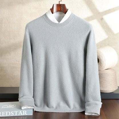 Autumn and winter new 100% pure cashmere loose casual padded men's round neck sweater plus size knitted bottoming shirt.