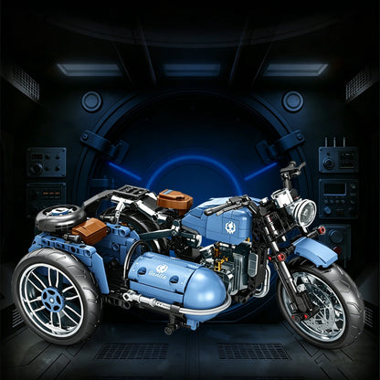 Retro Sidecar Motorcycle Building Blocks Set Vintage Trike Motorbike Model with Side Car, DIY Assembly Bricks Toy