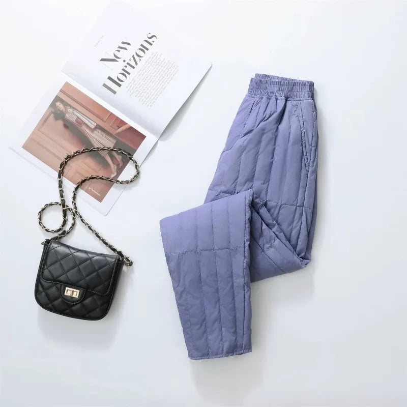 Winter Warm Men's Down Casual Elastic Waist Pants 2025 New Plus Size 5XL-6XL (Up To 100kg) Male Thickened Lined Keep Cold Pants