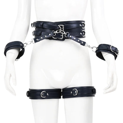 BDSM PU Leather Waist To Wrist Restraint Harness Set Adjustable Bondage Belt with Cuffs Slave Role Play Adult Sex Toy for Women