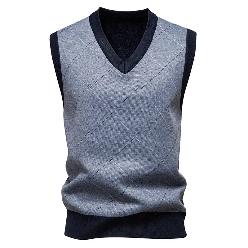 Men's V-neck Knitted Sweater Warm Autumn Winter Diamond Grid Twisted Flower Casual Fashion Versatile Knit Top