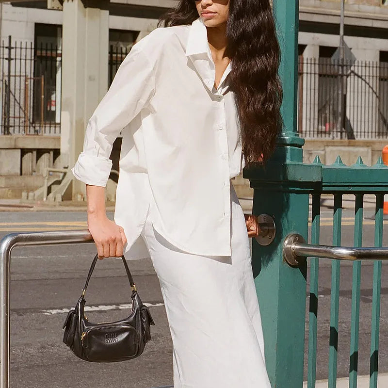 100% Cotton Loose Solid Color Basic Shirt For Women Spring 2026 Elegant Office Ladies Lapel Collared Cardigan Long-Sleeve Shirts